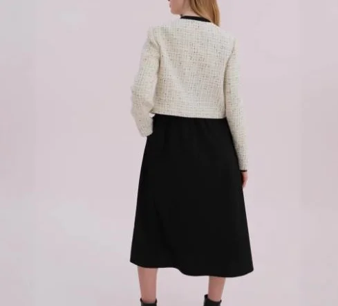 Autumn New 2025 Women's Elegant Fashionable Small Fragrant Style Jacket and Solid Color Round Neck A-Line Black Long Skirt Set