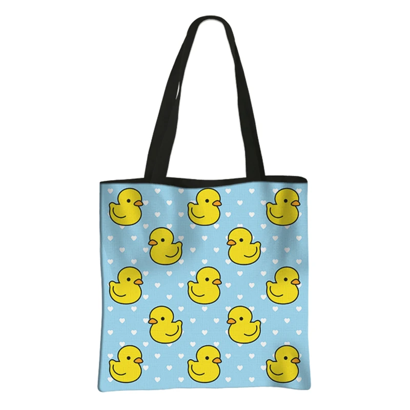 Cartoon Yellow Duck Tote Bags Rubber Duck Pattern Women Handbag Shoulder Bags Reusable Shopping Bag Large Capacity Storage Bag