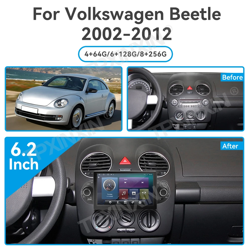 6.2 Inch QLED Touch Screen Car Radio For Volkswagen Beetle 2002-2012 Multimedia Player GPS Navigation CarPlay 4G LIT Head Unit