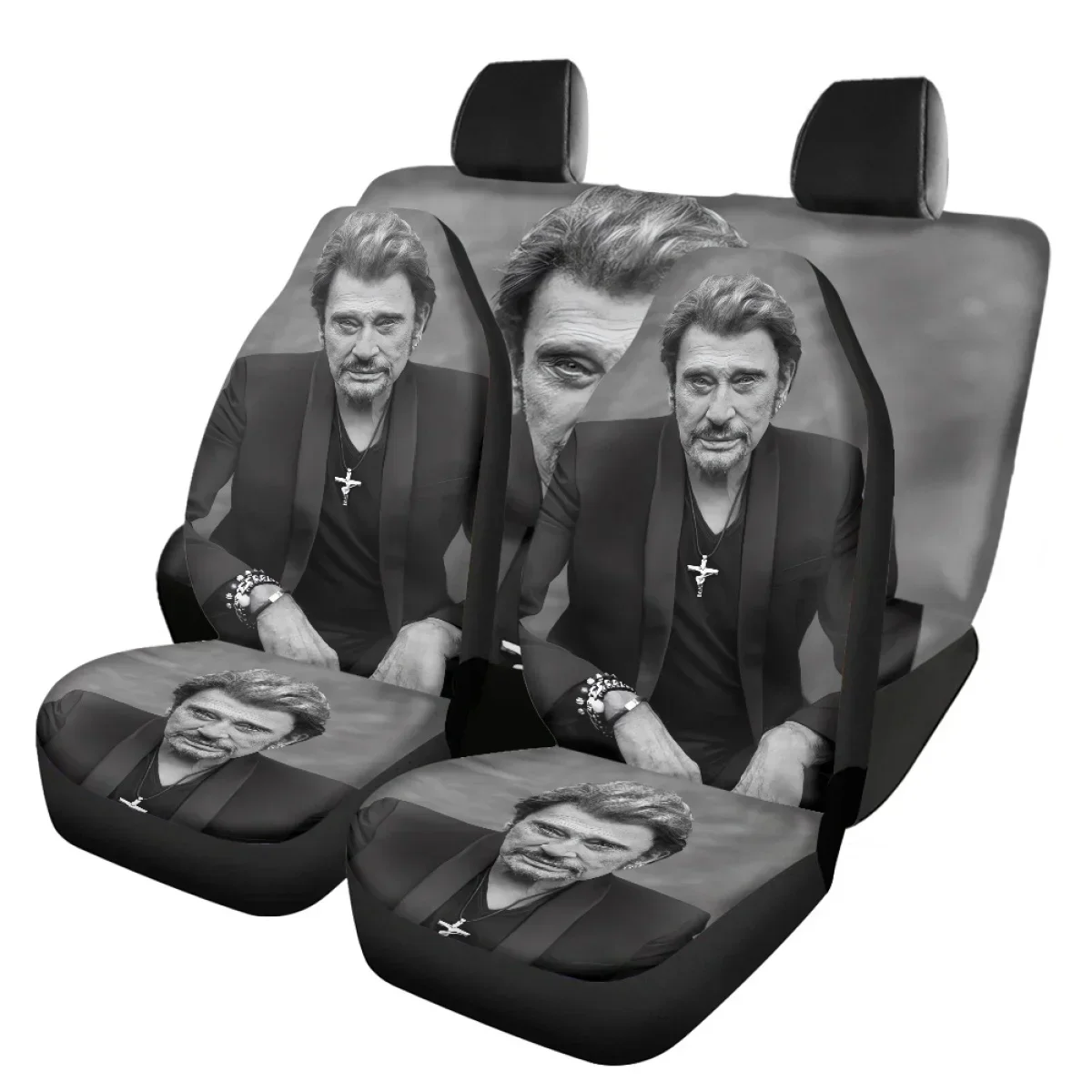 

Rock Band Singer Johnny Hallyday Front Back Seat Cover Set Brand Design Woman Men Easy Installation 4Pcs Car Accessories Fashion