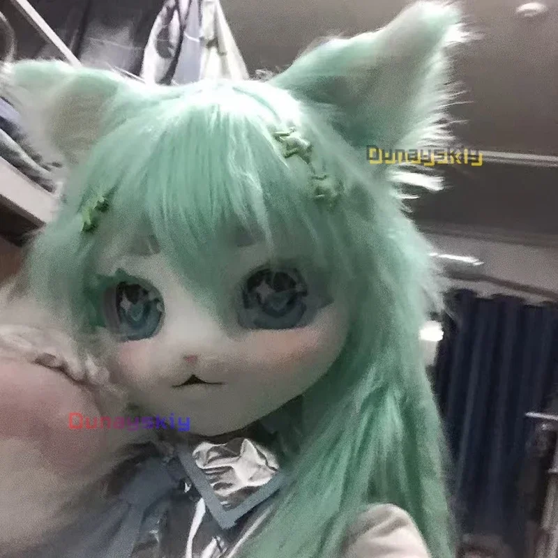 毛皮のような初音ミクコスプレマスク獣頭カスタム着ぐるみヘッドセット