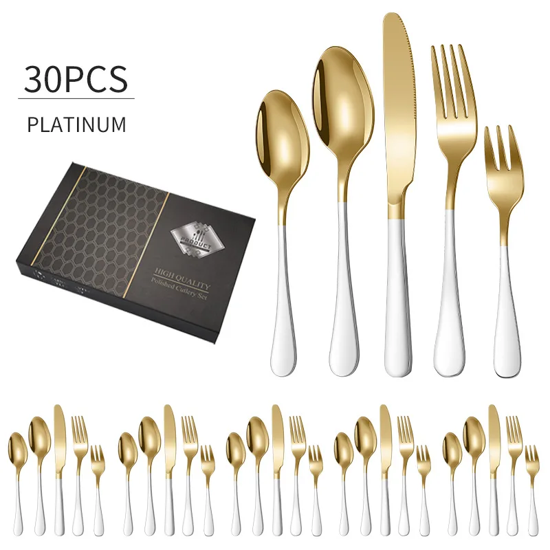 Luxury High Quality Tableware 30 Pcs Stainless Steel Cutlery Set with Box Cutlery Travel Set Flatware Set Spoon Fork Knife