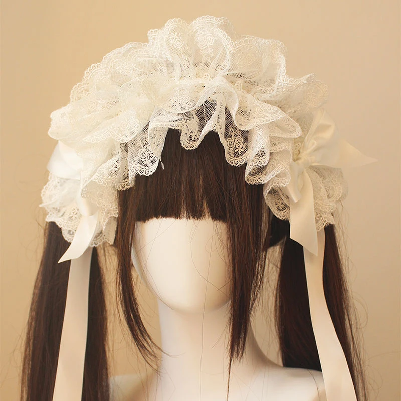 하라주쿠 고딕 로리타 수제 모자 빅토리아 Bnt 레이스 꽃 나비 넥타이 머리띠 애니메이션 코스프레 공주 레이스 보닛 머리 장식