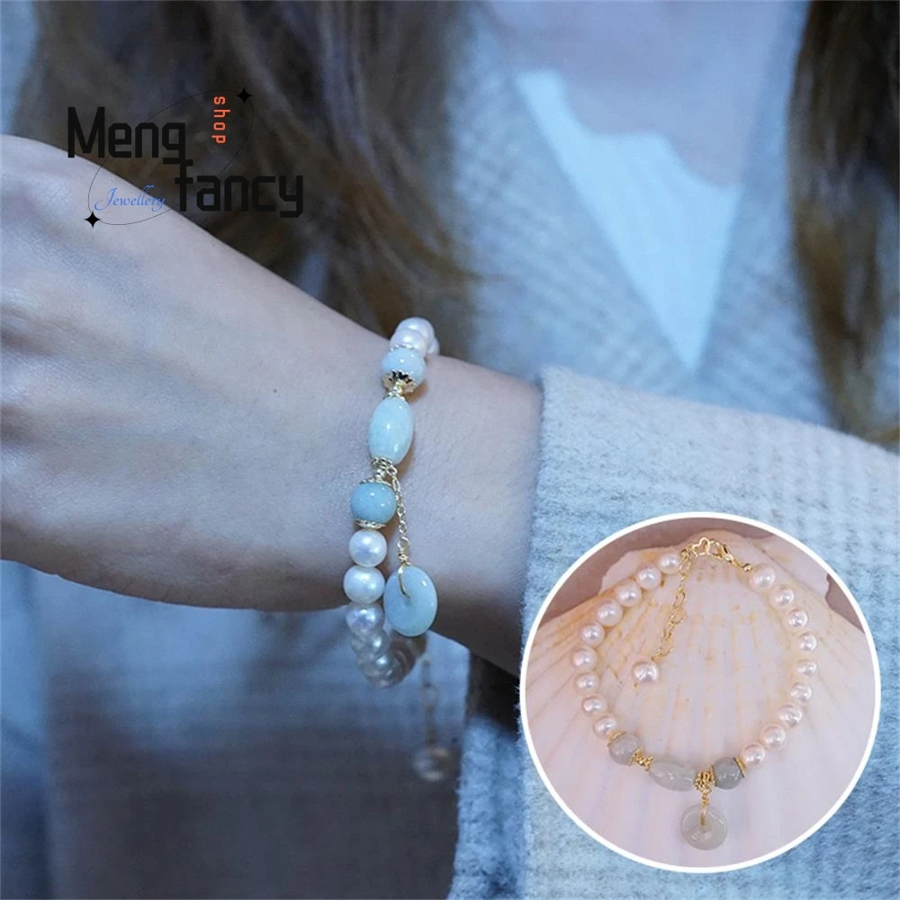 Natural Pearl Jade Stone Bracelet Female Simple Retro Peace Button Elegant High-grade Exquisite Fine Jewelry Luxury Holiday Gift