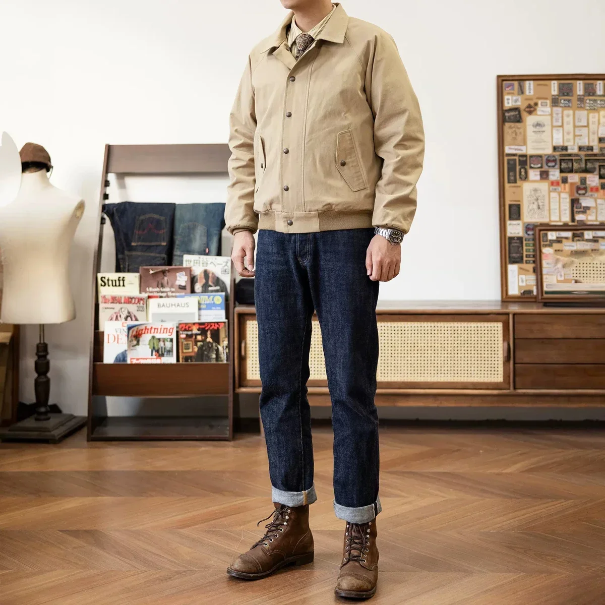 الأحمر تورنادو الرجعية بدوره إلى أسفل طوق سترة ربيع الخريف الرجال ملابس خارجية غير رسمية سترة واقية HLD-0002 #4