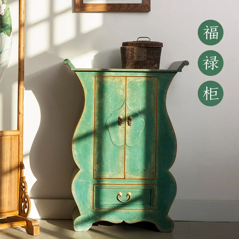 

Solid Wood Entrance Antique Painted Lacquer Distressed Foyer Shoes Gourd