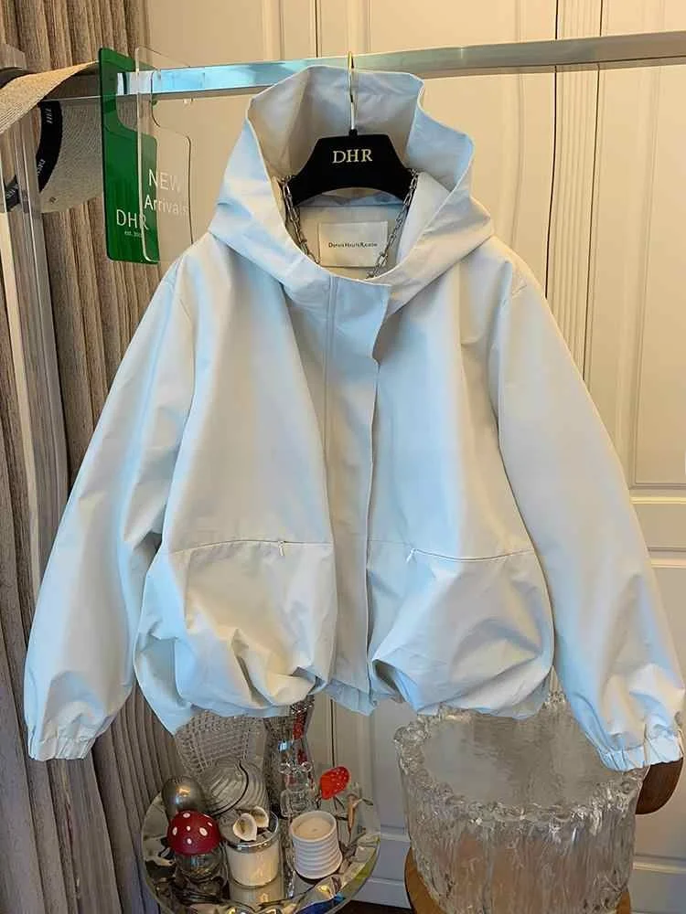 

Spring 2025 New Arrival Women's Jaet Hooded Bloomer Sle Unique Loose Fit Korean Version Windbreaker Coat Zipper Closure S...