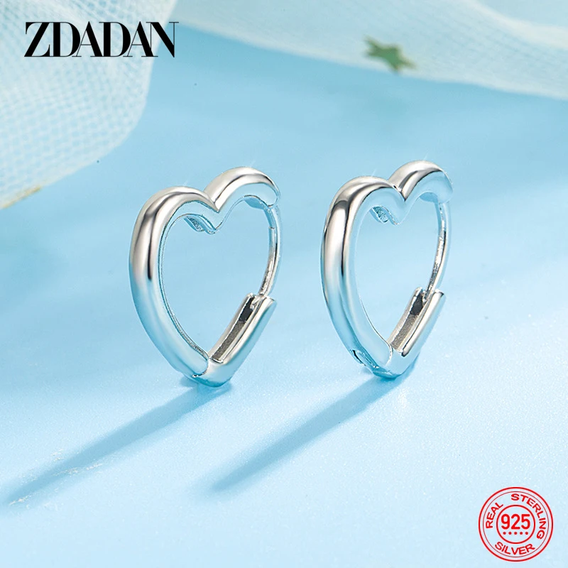 

ZDADAN 925 Sterling Silver 15mm Heart Hoop Earrings For Women Fashion Party Jewelry Gifts