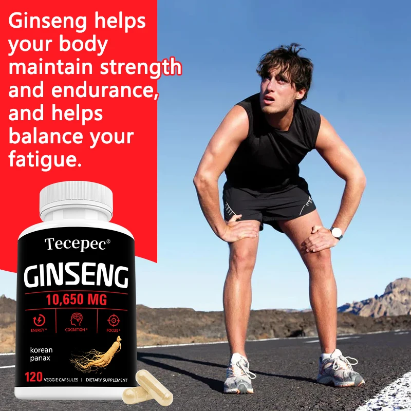 Korean Ginseng Supplement - Vegetarian Capsules, Helps Support Energy, Endurance, Muscle Mass, Free of GMOs and Gluten