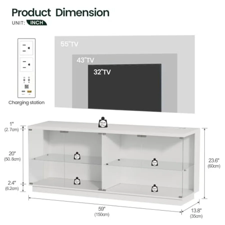 59" W Large Display Cabinet with Glass Doors and Sensor RGB Lights view 2