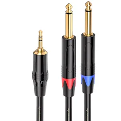 3.5 To 6.35 Stereo Cable 1/8 Inch TRS Stereo To Dual 1/4 Inch TS Mono Y-Splitter Cable 3.5mm Aux Mini Jack To Jack Breakout Cord