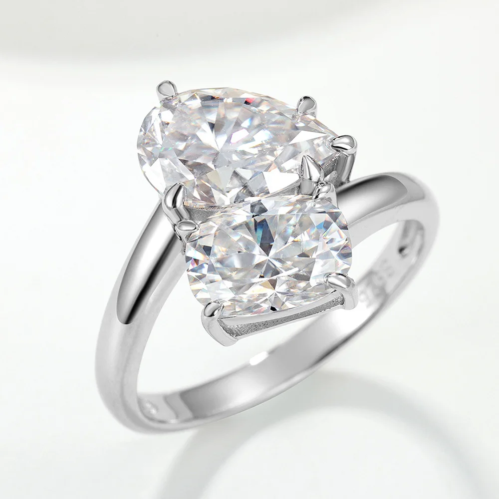 4cttw البيضاوي والكمثرى قطع مويسانيتي خاتم الخطوبة للنساء مختبر الماس S925 الفضة 18K الذهب الأبيض مطلي مجوهرات الزفاف الفرقة