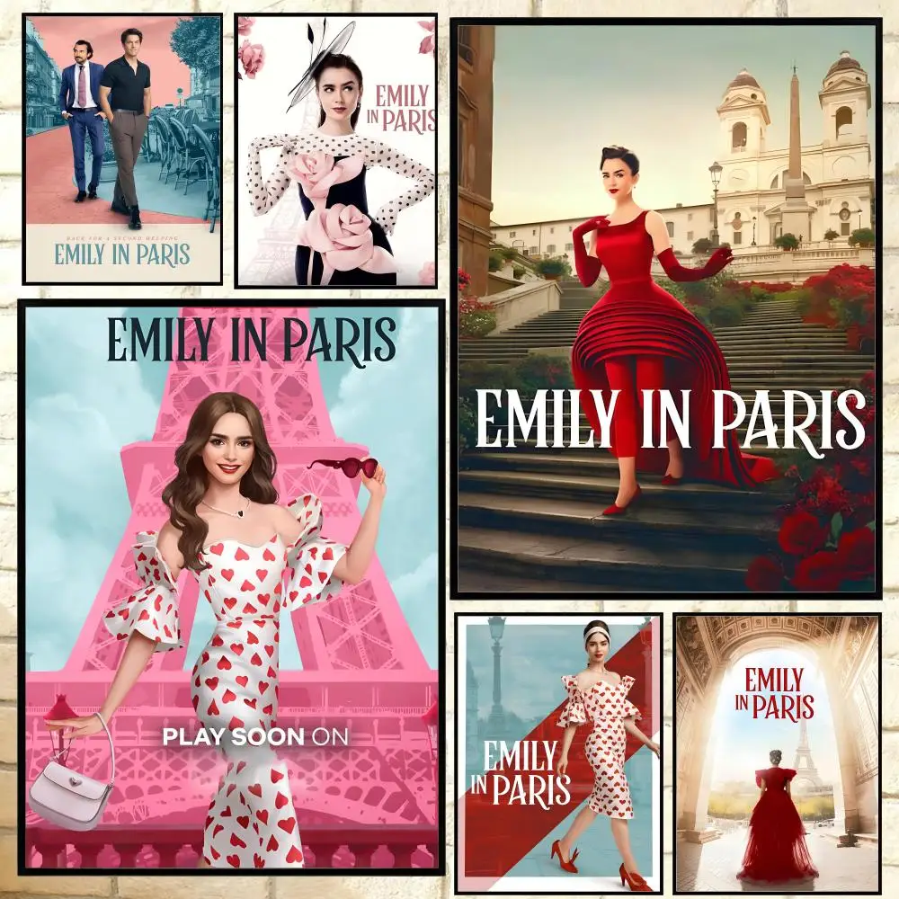 Amerikanischer Film E-Emily in Paris Poster Vielseitige HD-wasserdichte Wandkunst Selbstklebende Dekoration für jeden Raum Ideales Geschenk