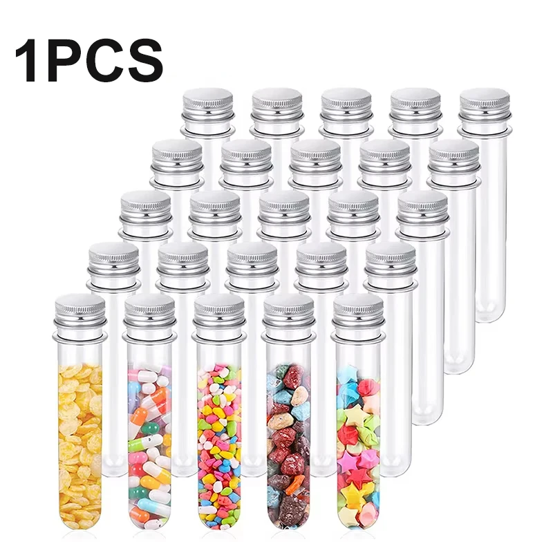 1 قطعة PET 40 مللي أنابيب اختبار بلاستيكية مسطحة شفافة مع أغطية لولبية أنبوب بلاستيكي شفاف