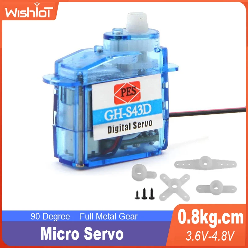 Micro Digital Servo Modelagem Acessórios, 0.8kg.cm, 90 °, 3.6-4.8V, apto para carros RC, barcos, robô, avião, helicóptero, 4.3g