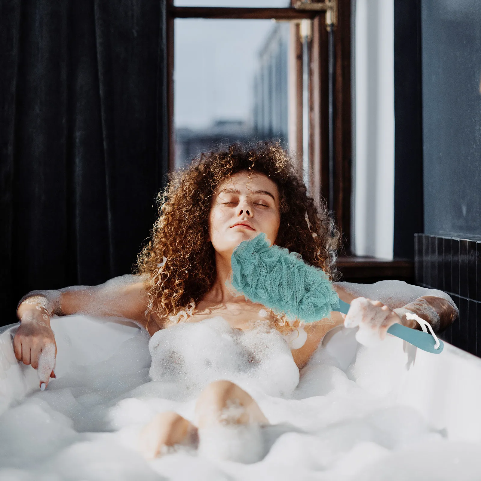 

Bath Brush Long Handle Blue Gauze Shower Scrubber For Back Exfoliating Cleansing Body Skin Care Lightweight Portable