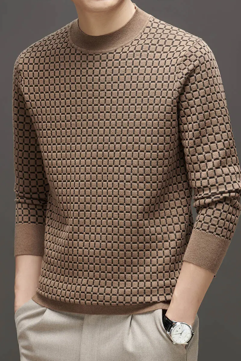 خريف/شتاء جديد رجال الأعمال عادية الجولة الرقبة رقيقة بلوفر مغزول سترة دافئة وعصرية عالية الجودة محبوك