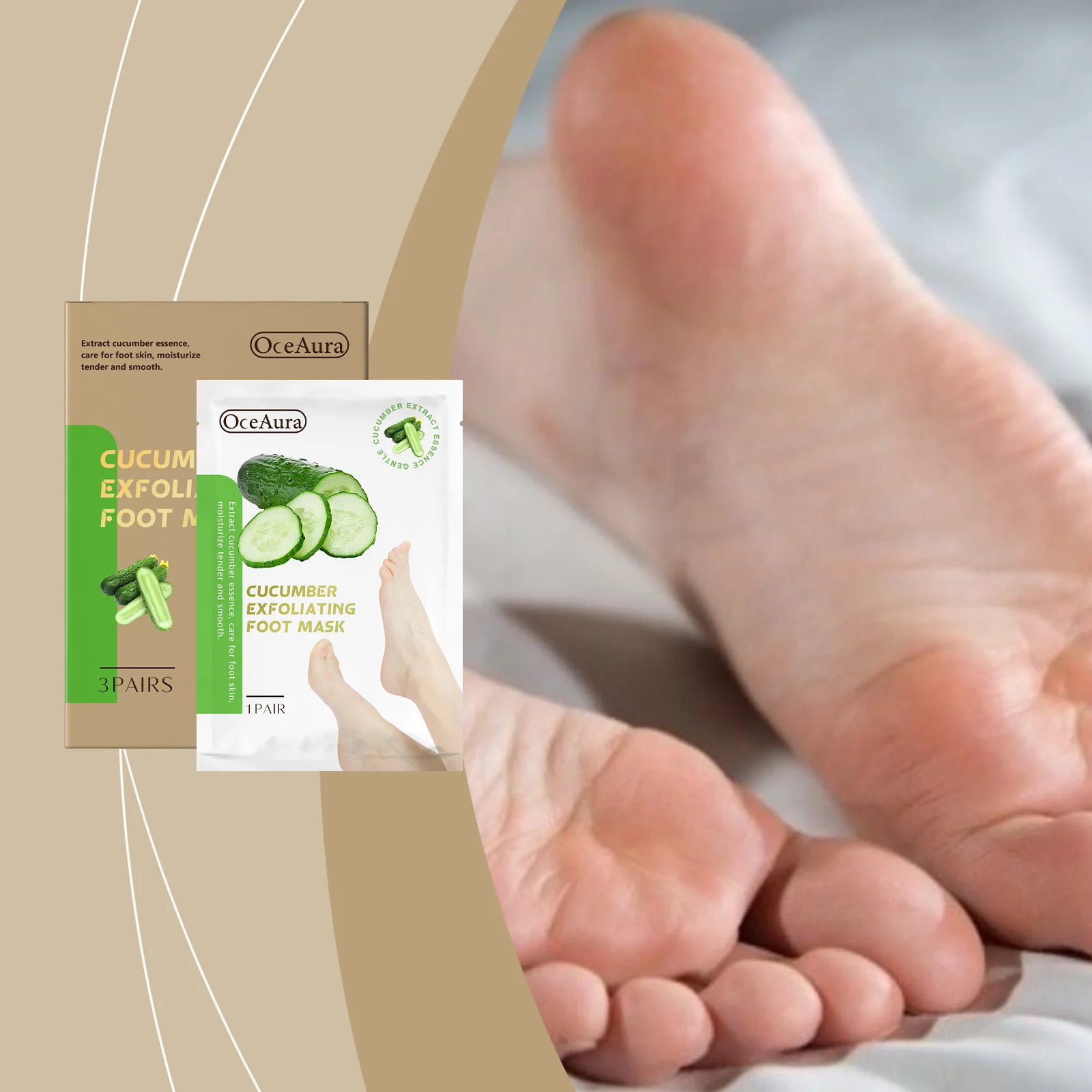 Masque professionnel de traitement des pieds - Exfoliation infurée de concombre pour pieds doux de bébé