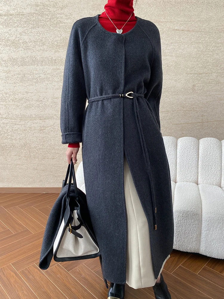 LANMREM Scarf Collar Wool Coats For Women Double Sided Woolen Coats 2024 Winter New Luxury Clothing Office Lady 2DB1235