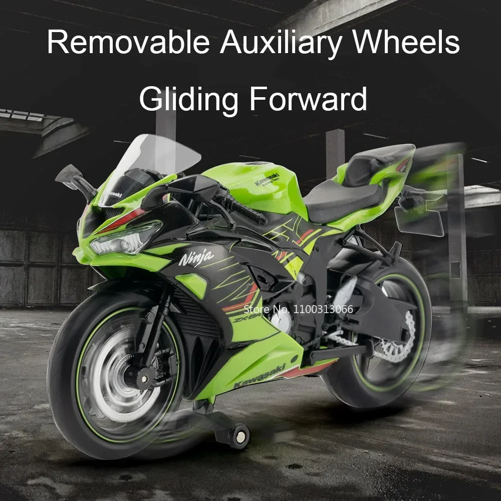 1:12 Kawasaki NIJIA ZX-6R Motorcycle Alloy Cars Model Toy Rubber Tires Wheel Steering Slide Forward Miniature Vehicle Child Gift