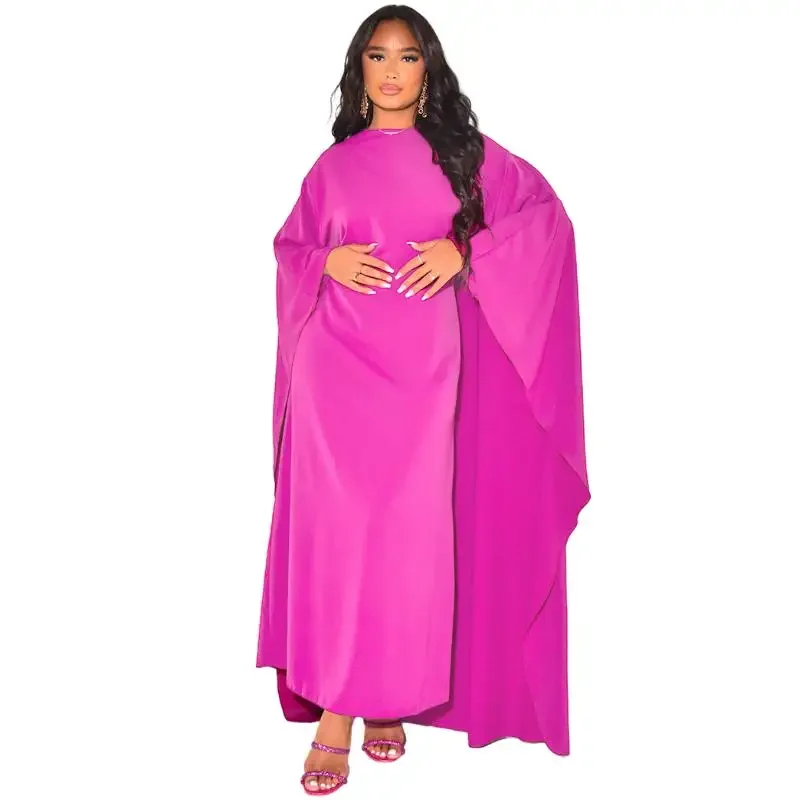 

African Style Dresses for Women Autumn Fashion Africa Solid Color Party Dress Muslim Women Round Neck High Waist Long Dress