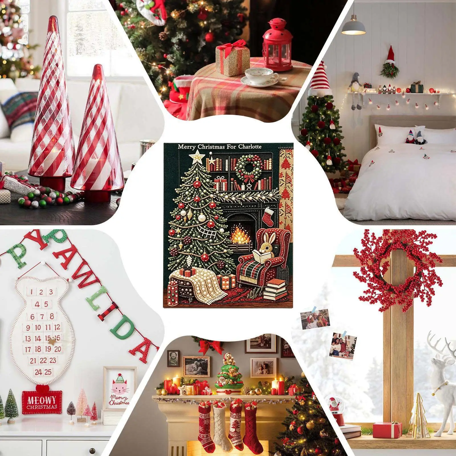 Pearl Painting Ornament Sparkling Festival Wall Decoration Christmas Pearl Painting Art For Coffee Shop Fireplace Party Backdrop - view 4
