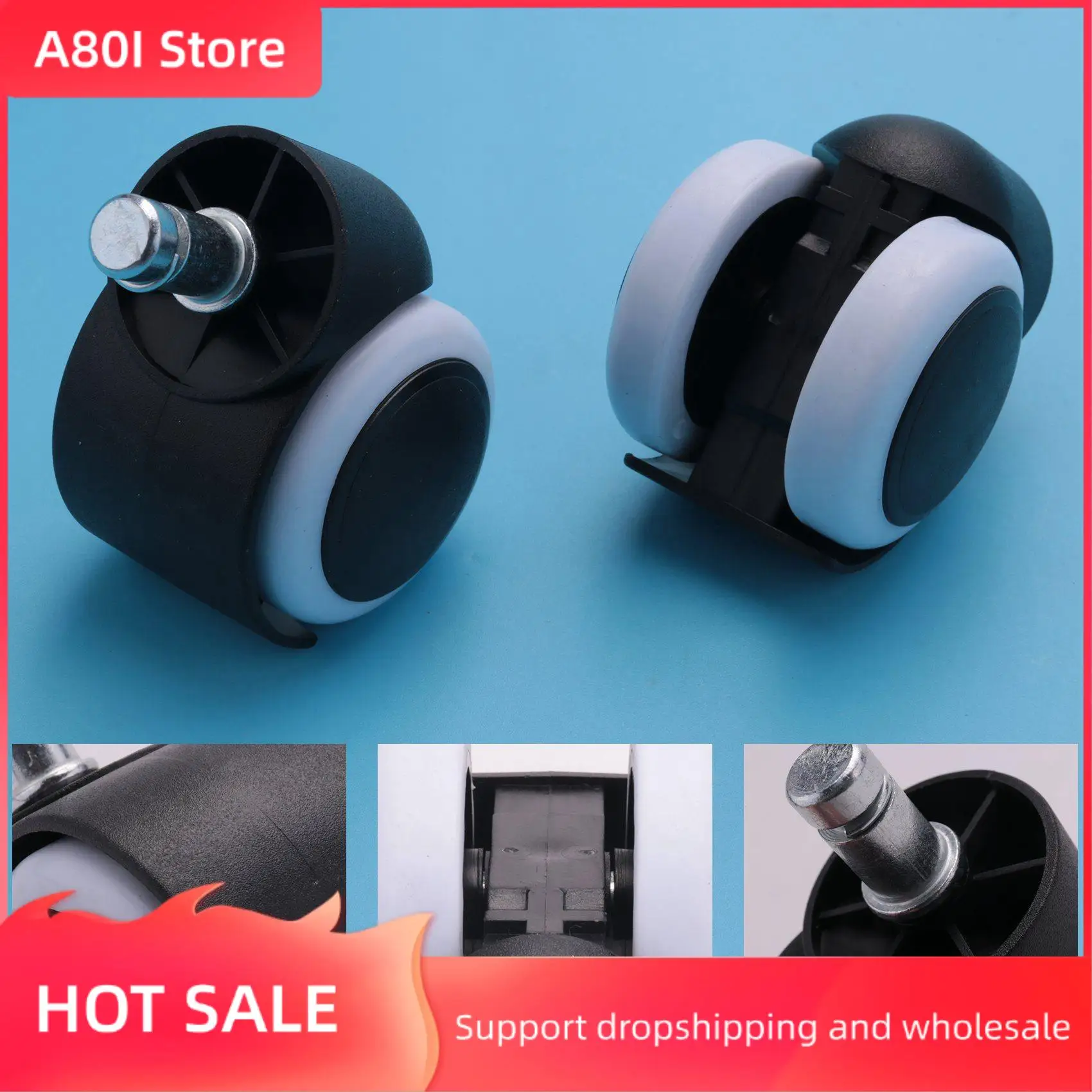 

A80I 50Mm Office Chair Roller Castor Wheels - Set Of 5 - Black&White