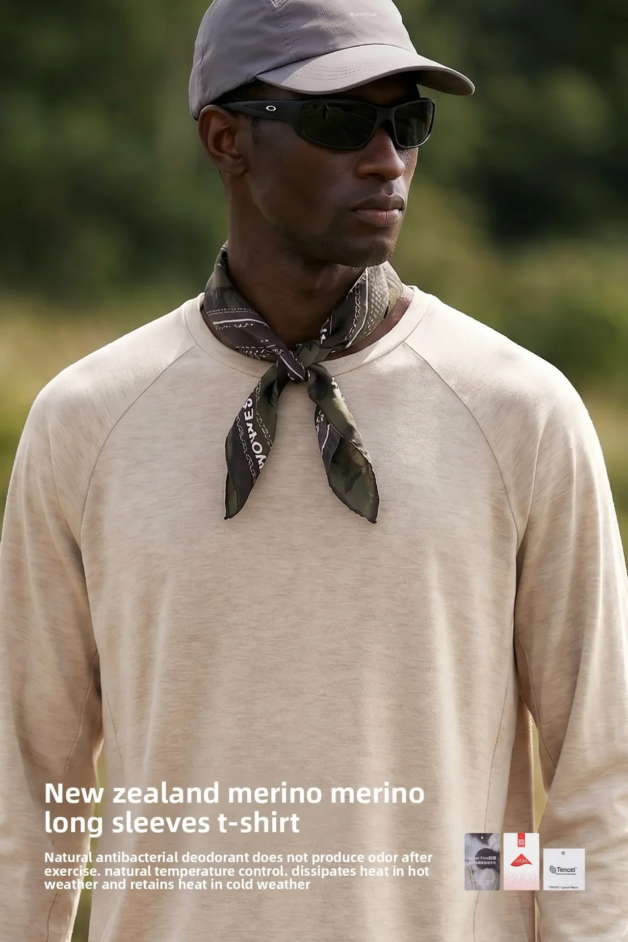 Herren Merinowolle-Mischgewebe Baselayer Langarmshirt Leichtes Atmungsaktives Sportoberteil für Wandern Laufen Schnelltrocknend Outdoor – Detail 6
