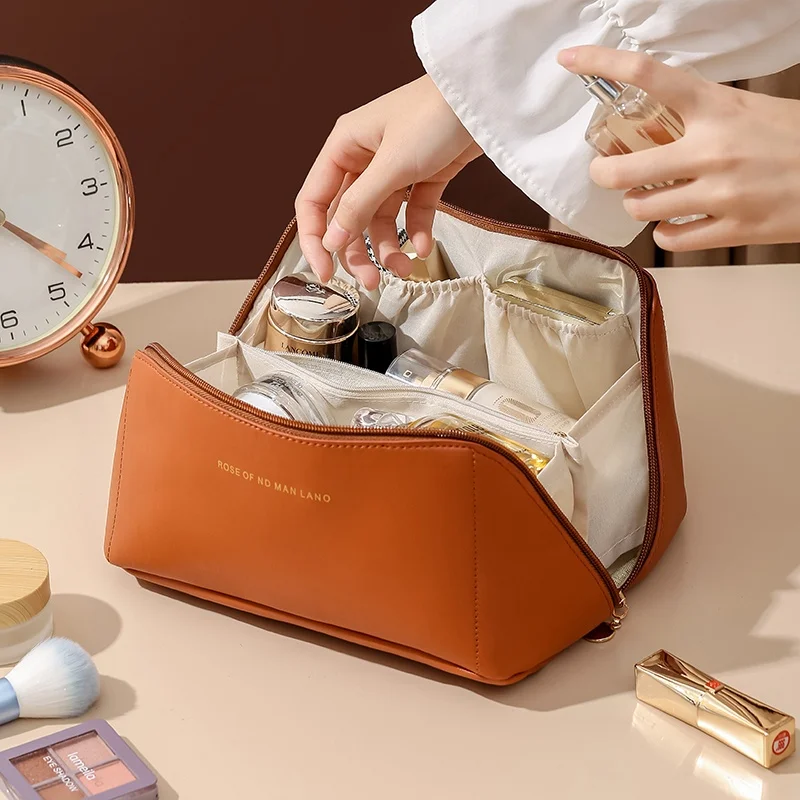 

Waterproof PU Cosmetic Bag with Divider, Large Capacity Pouch, Portable Travel Cosmetic Toiletry Storage Bag, Cosmetic Bag