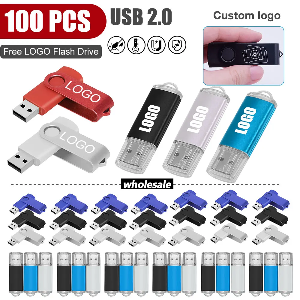 100pcs Wholesale Price Metal Usb 2.0 Flash Drive 4GB 8GB Usb Pendrive 64GB Memory Stick Free custom Logo Gifts Waterproof U-disk