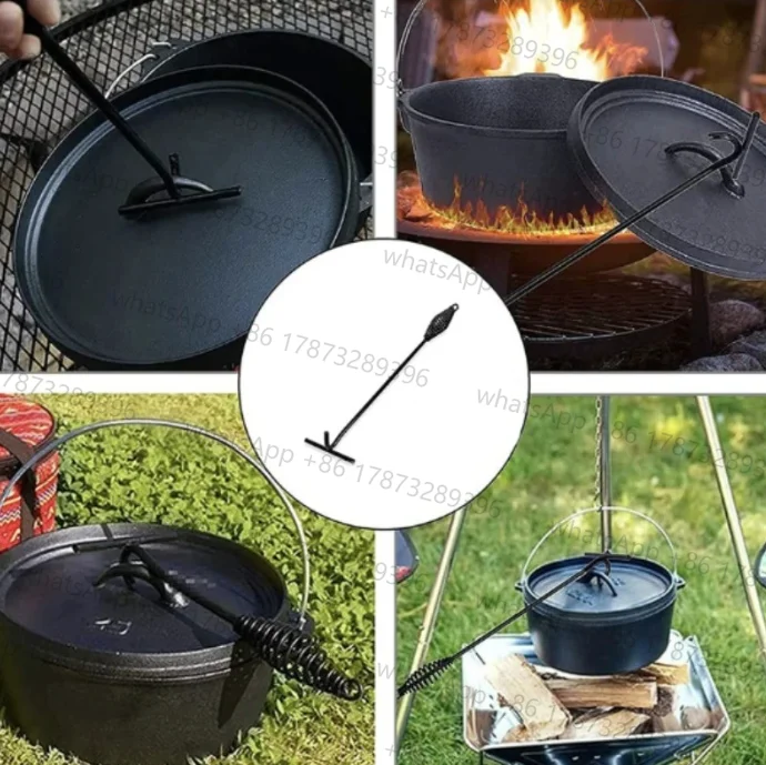 1PC Cast iron Camp Dutch Oven Lid Lifter with Spiral Bail Handle for outdoor Camping pot accessories