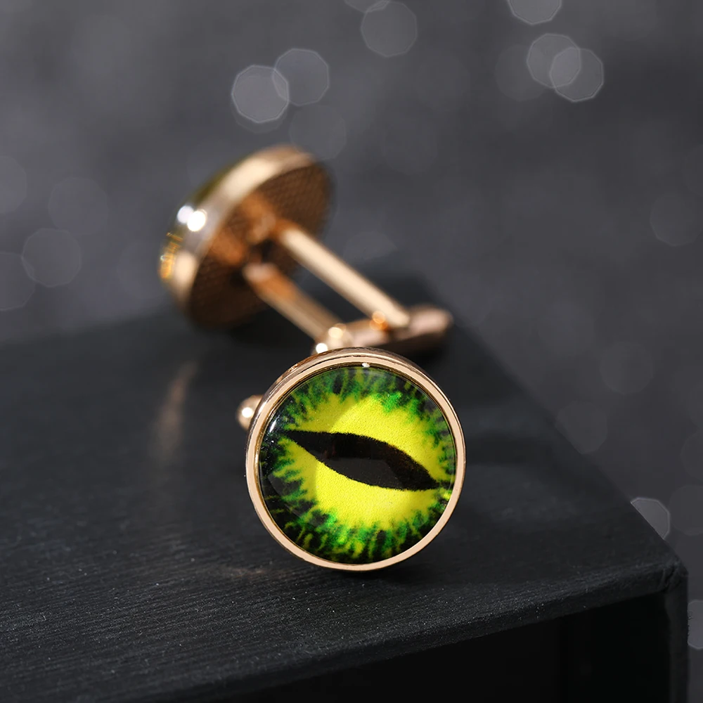 2 Pcs Blue Green Yellow Eyeball Cufflinks Time Gem Round Cuff Links Eye Sleeve Button For Men Women Tuxedo Shirts Business Gift