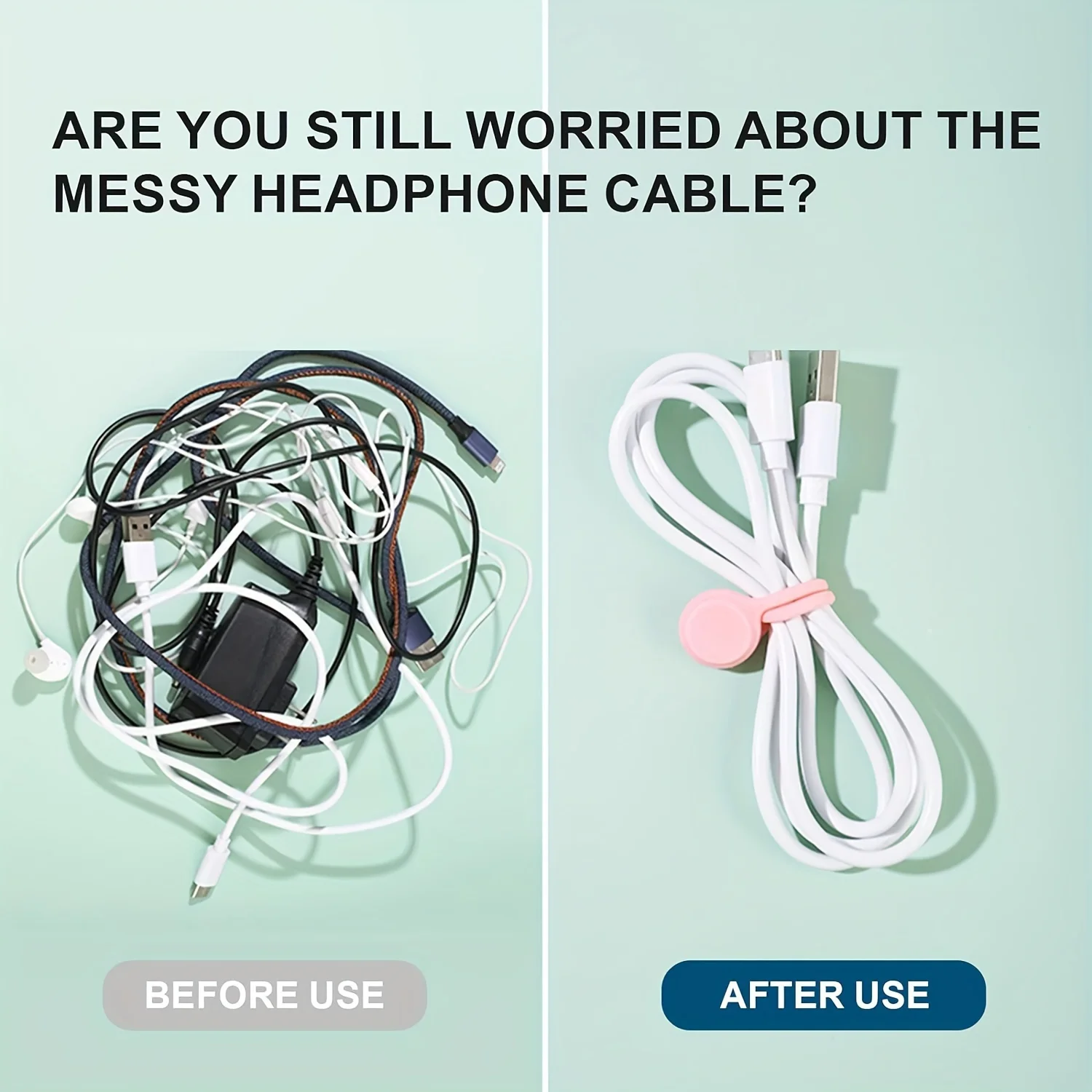10 magnetic zip ties - reusable USB and headphone storage, suitable for cable organization and reusable zip ties
