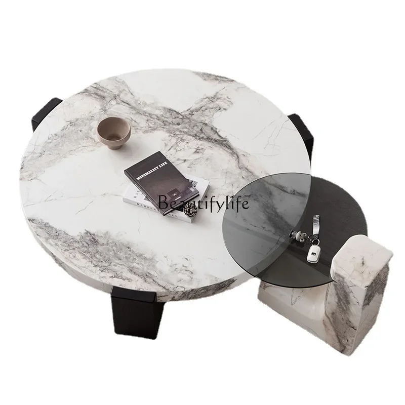 

Z.-*Italian minimalist marble coffee table combination light luxury high-end side table