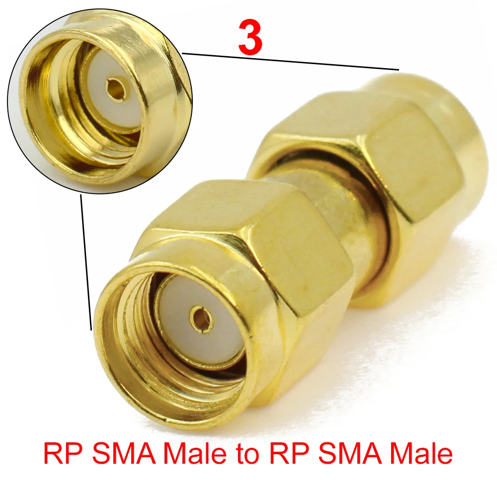 Złącze SMA męskie na SMA męskie Adapter koncentryczny RF Konwerter RP SMA męski na SMA/RP-SMA Prosty Nowy Mosiądz