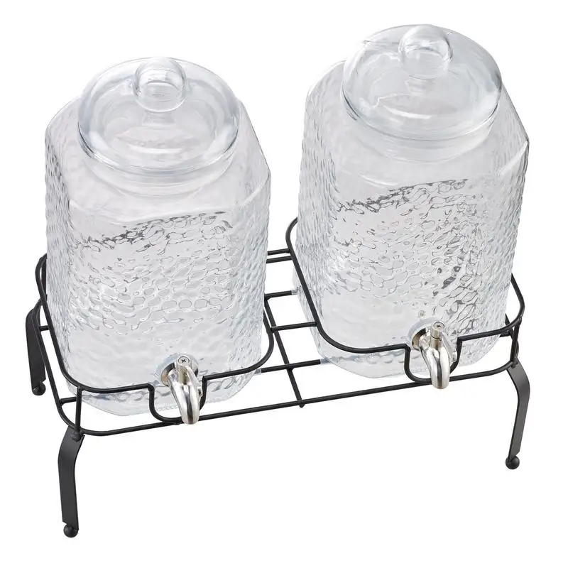 

Beverage Dispenser, 2 Pack 1.5 Gallon Drink Dispensers for Parties, Glass Juice Dispenser with Metal Stand, Stainless Steel