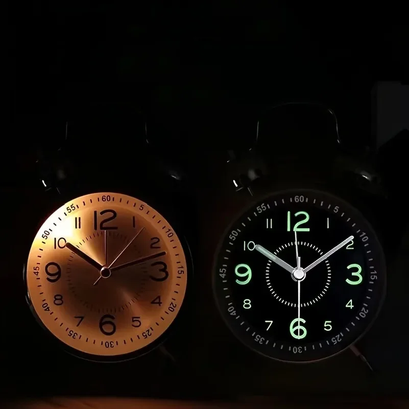 4 Inch Twin Bell Loud Alarm Clock Metal Frame 3D Dial with Backlight Battery Operate Desk Table Alarm Clock for Home and Office