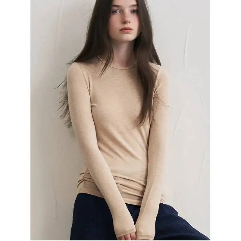 Camiseta ajustada de Cachemira Modal para mujer, Tops suaves de Color sólido para otoño e invierno, parte inferior respetuosa con la piel