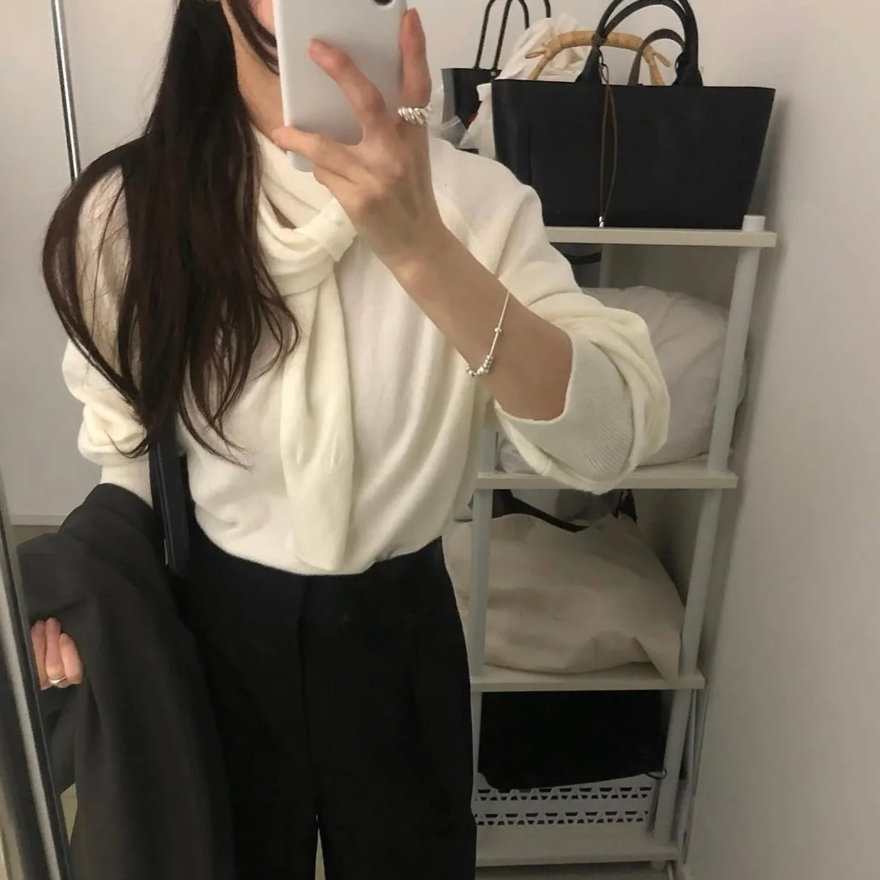 여성용 시크 니트 스웨터 롱 슬리브 스카프 겸용 다용도 가을 겨울 신상 슬레 여성 패셔너블 탑