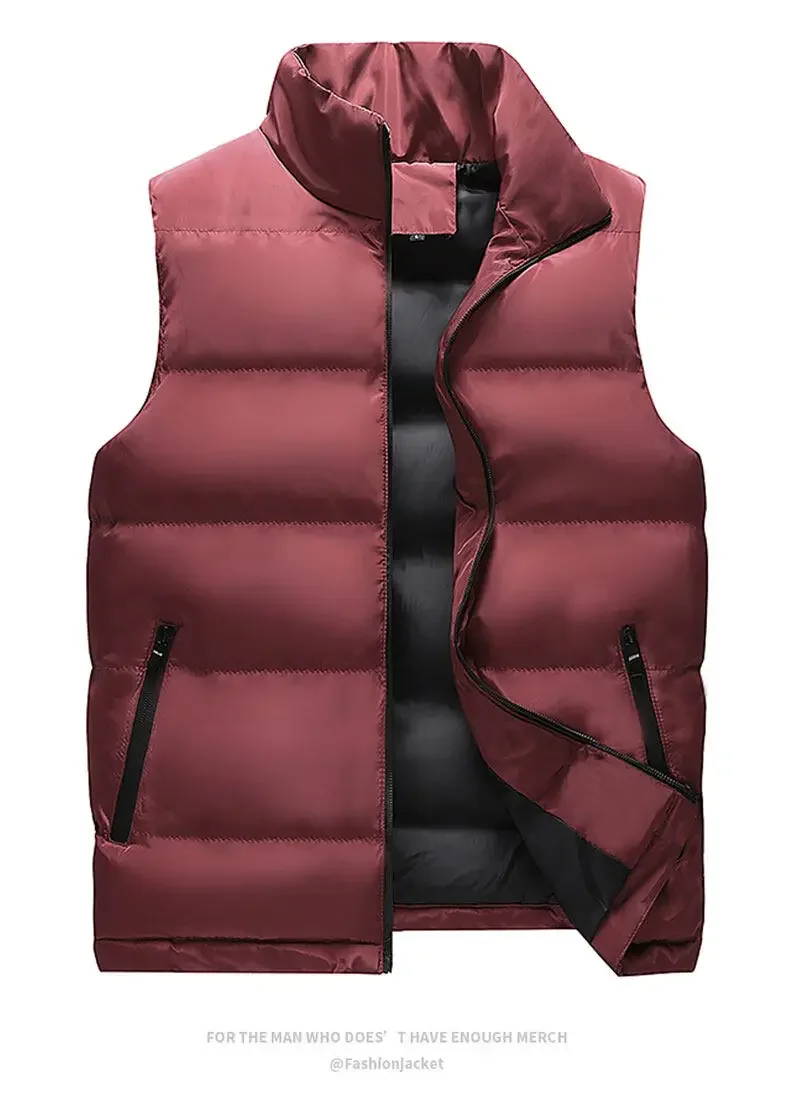 2026 Men Autumn Winter Stand Collar Windproof Slim Fit Warm Vest Outdoor Casual Sleeveless Jacket Fashion Trendy Clothing