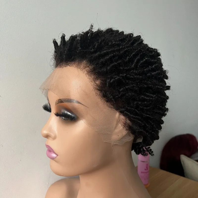 Premium Afro-Kinky-Curly Echthaar mit 180% Dichte, Pixie-Schnitt, 13x4 Lace Frontal für Frauen, 6 Zoll, Naturfarbe, brasilianisches Remy-Haar – Detail 2