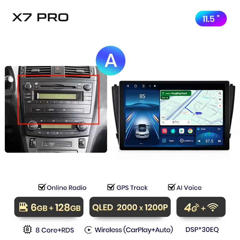 Junsun 11,5 inch QLED Android draadloze CarPlay autoradio voor Toyota Avensis T27 2008-2015 Intelligent Systems DSP SWC RDS