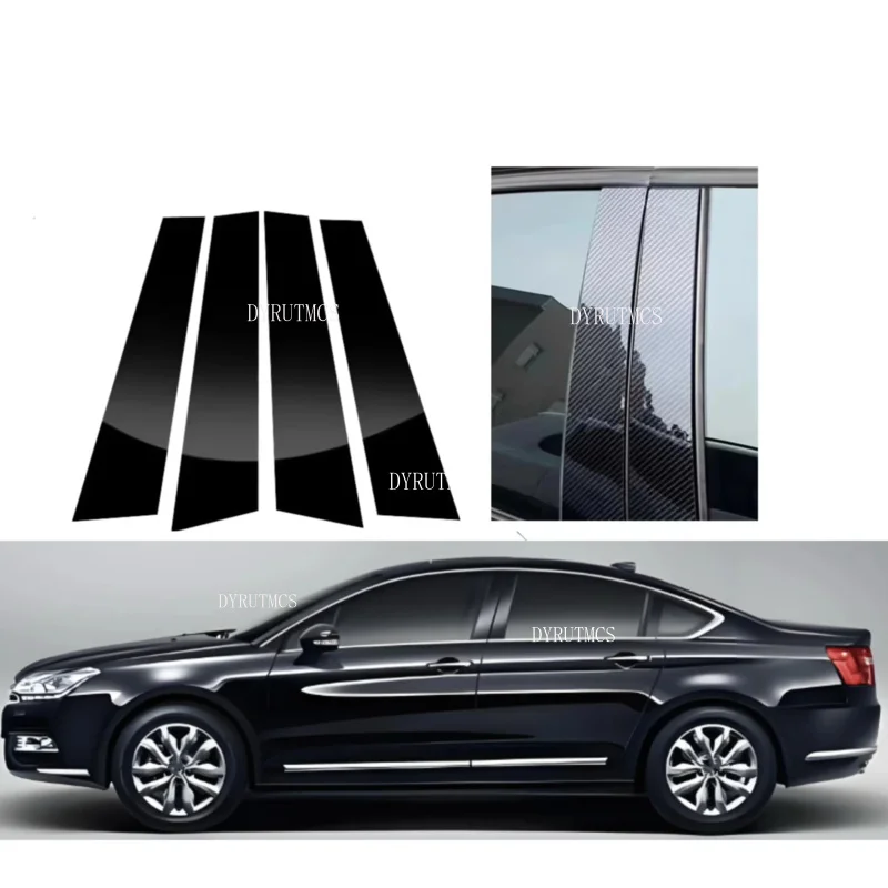 4PCS Glossy Black Pillar Post Fit For Citroen C5 Saloon 2008 2009 2010 2011 2012-2019 Door Window Column BC Trim Sticker Cover