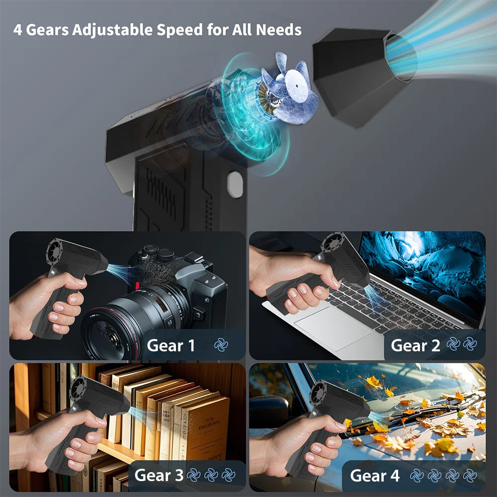 Mini Turbo Violent Fan Rechargeable 1000000 RPM 4 Gear Brushless Motor Air Blower Turbo Jet Fan Portable Handheld Dust Blower