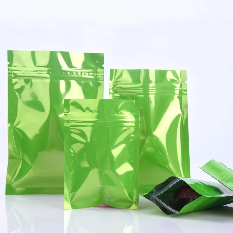 

100PCS Glossy Green Aluminum Foil Zipper Bags - Resealable Mylar Pouches for Coffee, , Snacks, DIY, Candy, Gift Packaging