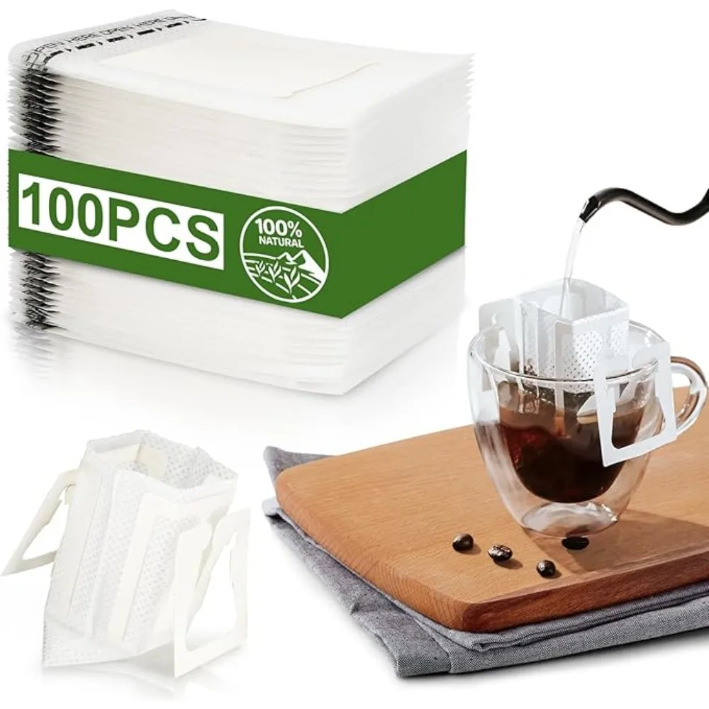 50/100 pces portátil pendurado orelha gotejamento sacos de café único servir descartável despeje sobre saco de filtro para acampamento mochila ao ar livre