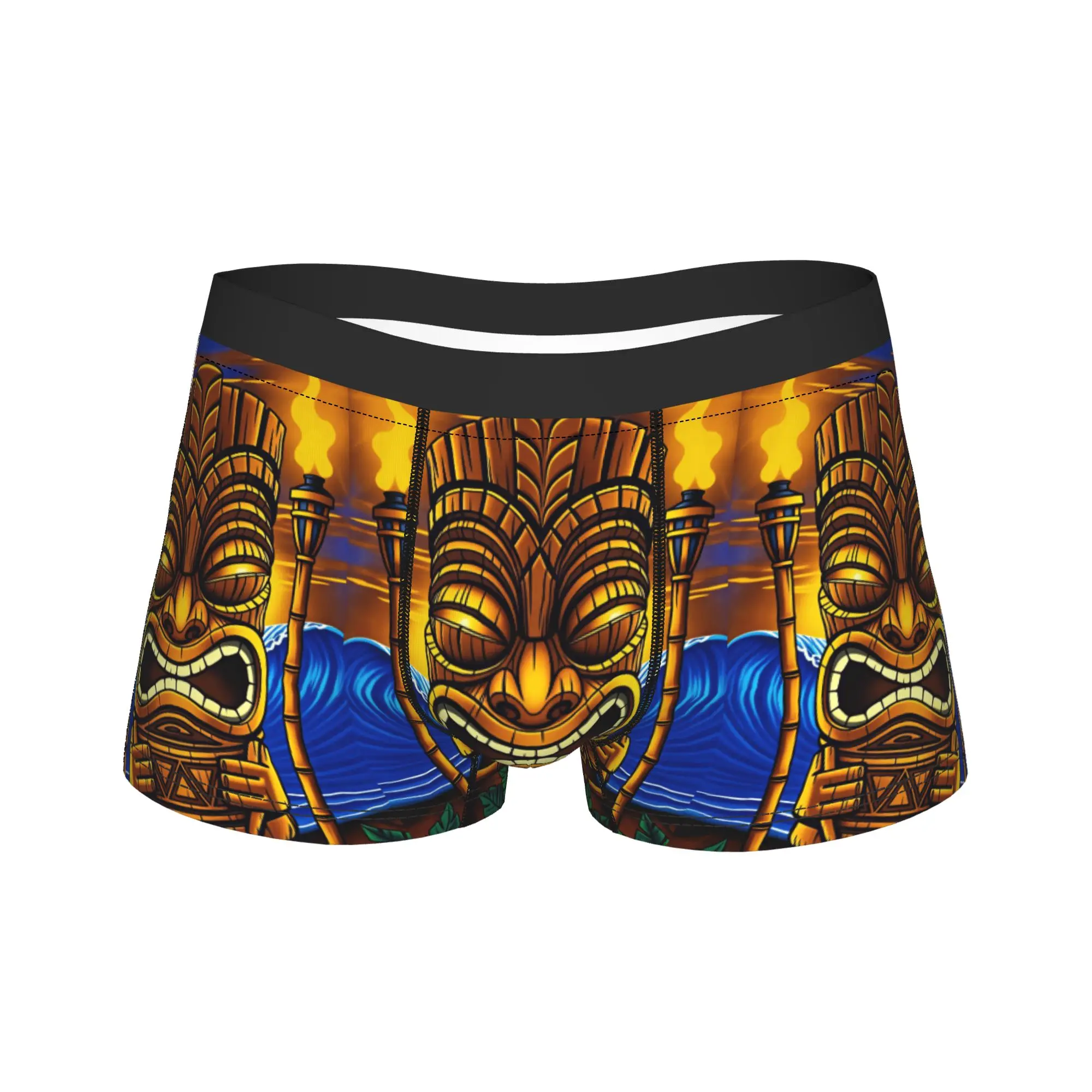 

Vintage Sunset Beach Tiki Totem Statue Art Underwear Males Underpants Customs Soft Trend Trunk Quality Boxer Brief Plus Size