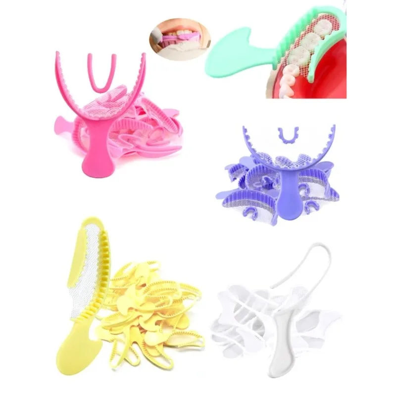 50Pcs Disposable Dental Impression Bite Registration Trays with Mesh 5 Colors Multi-Type Plastic Trays for Dental Lab Use