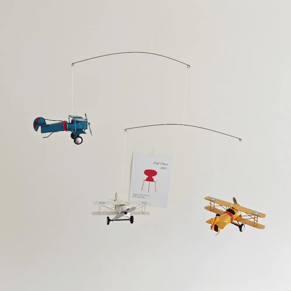Retro Metal Airplane Dynamic Balance Pendant Wind Chime Pendant Airplane Ceiling Pendant Ornament Boy Bedroom Art Decoration