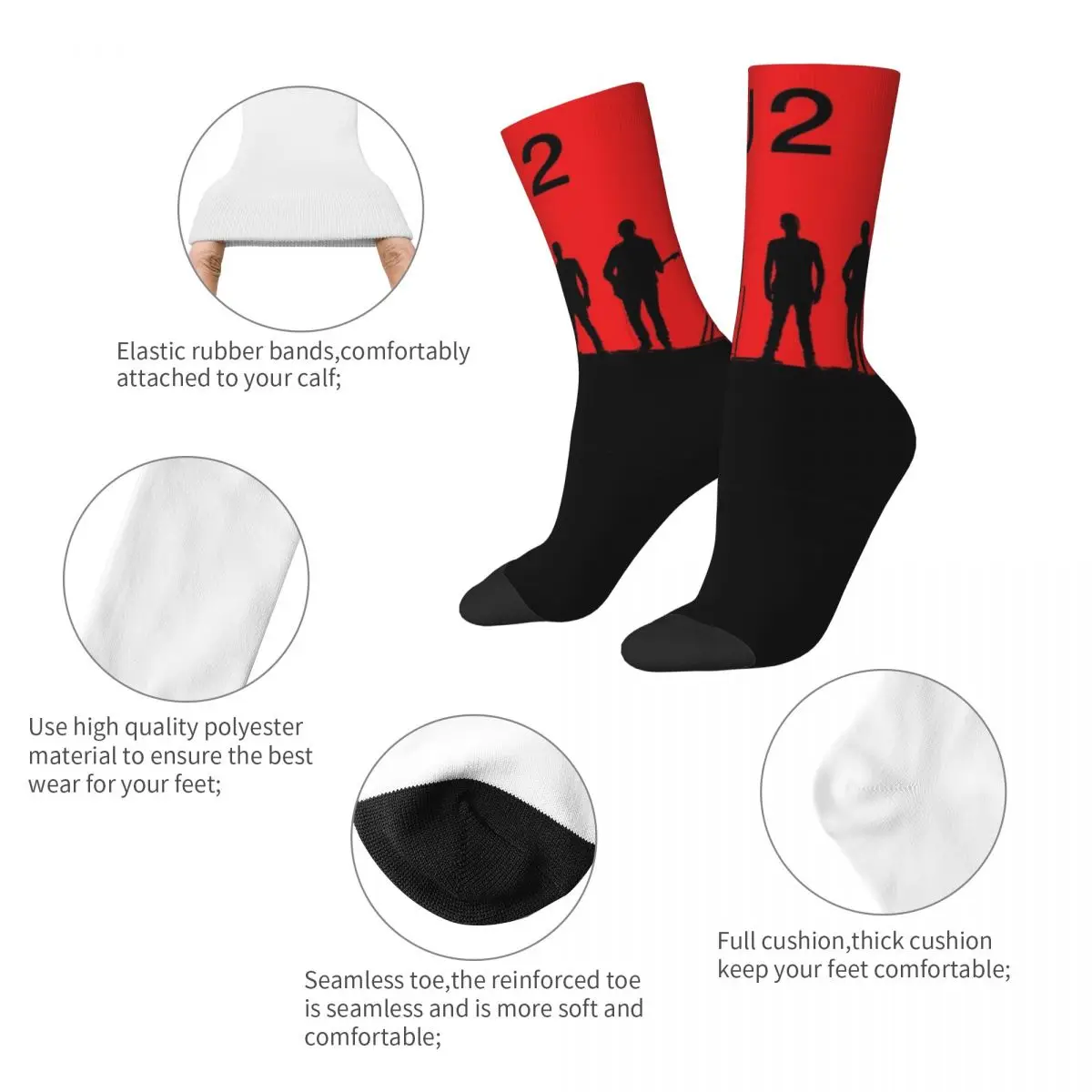 Crazy Design Rock Band Star U-U2 Music Soccer Socks Polyester Middle Tube Socks for Unisex